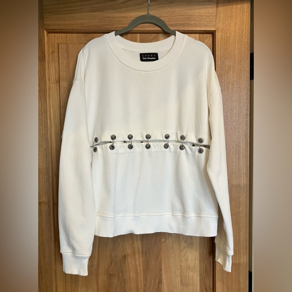 Rare EUC THE KOOPLES Sport Cotton Sweatshirt W/Metal Rings & Grommets 2(M) White